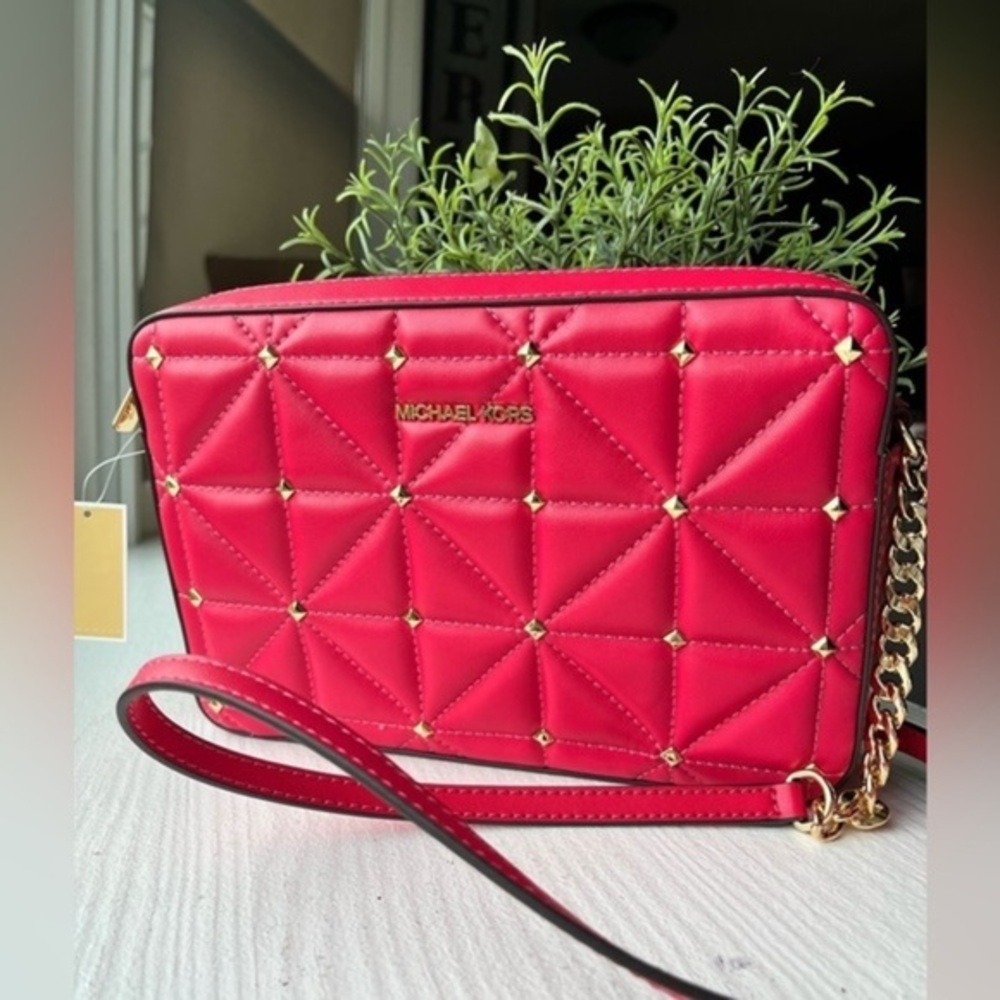 Michael Kors Jet Set Large Quilted Studded Leather Crossbody Bag NWT